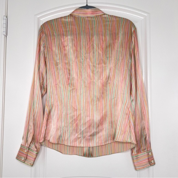 Tahari 95% silk Multicolor Striped women’s Shirt button up M - Picture 7 of 8